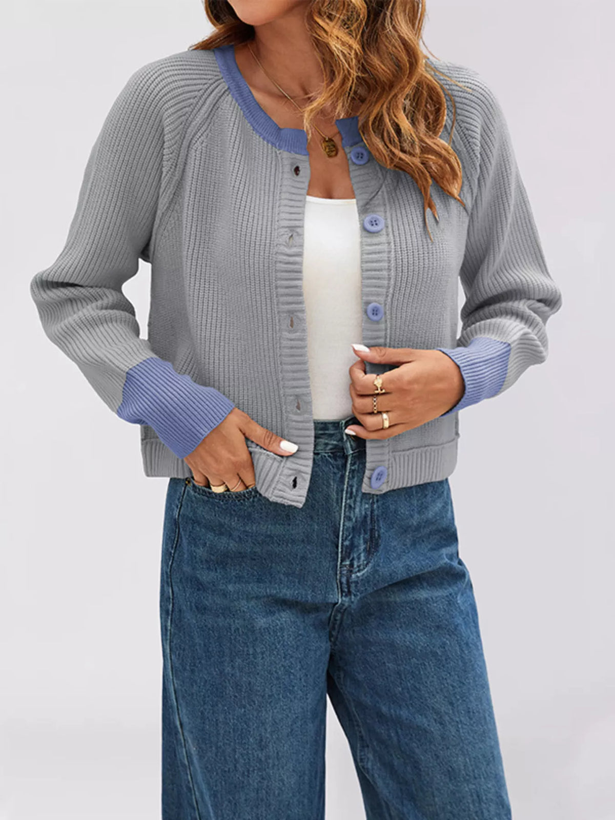 Sabrina cardigan med färgblock, grå