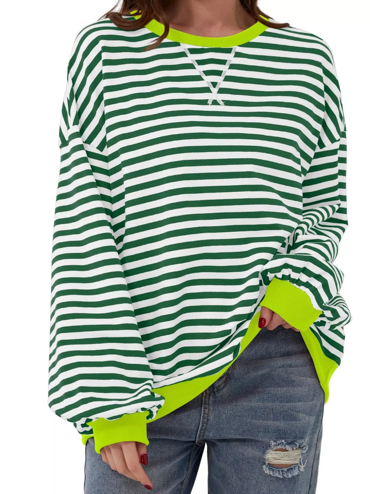 Ella randig sweatshirt, blekgrön