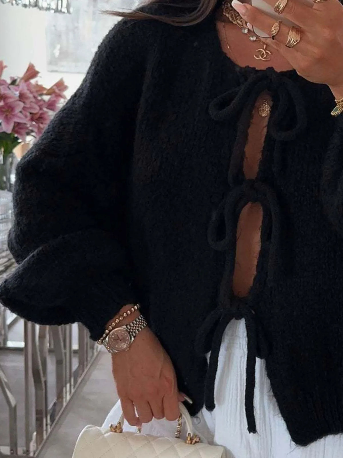 Kinga cardigan med rosett