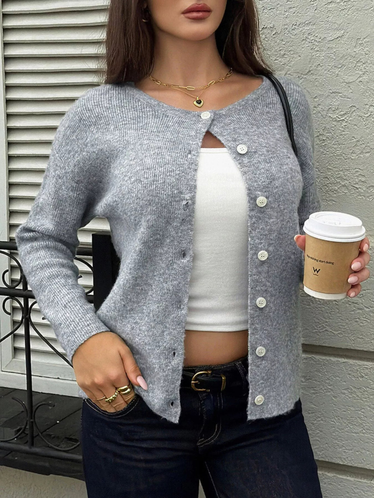 Moira ribbstickad cardigan