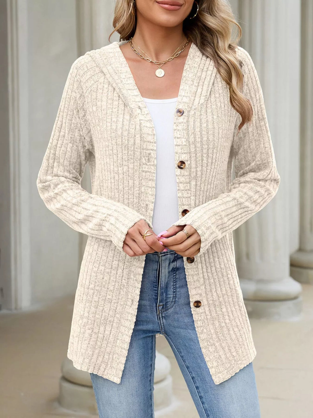 Venke ribbstickad cardigan