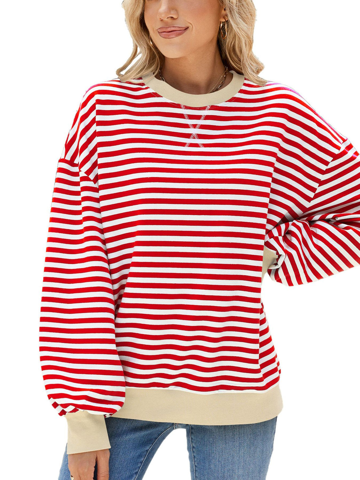 Alvhild randig sweatshirt, korall