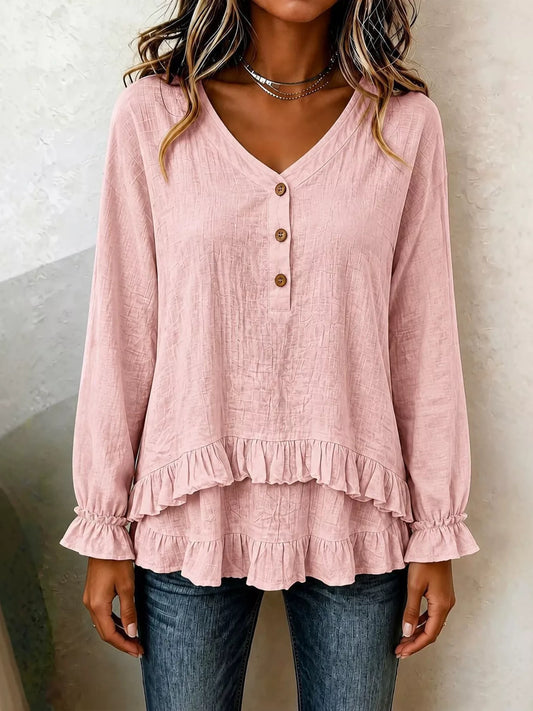 Annelie blus med volanger, dammrosa