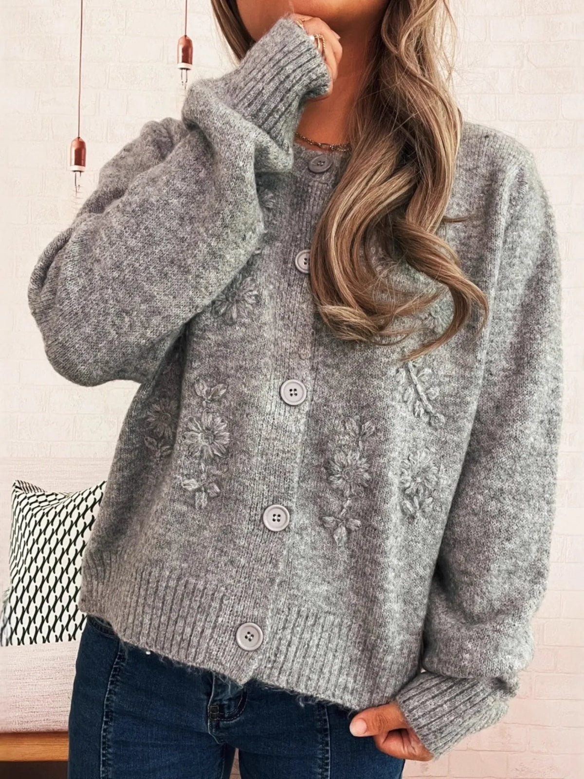 Angelina blommig cardigan, grå
