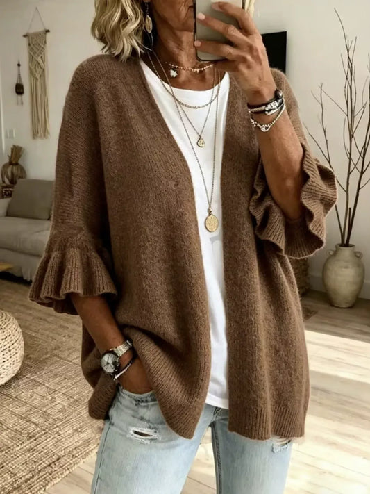 Marnie cardigan med volangärm, brun