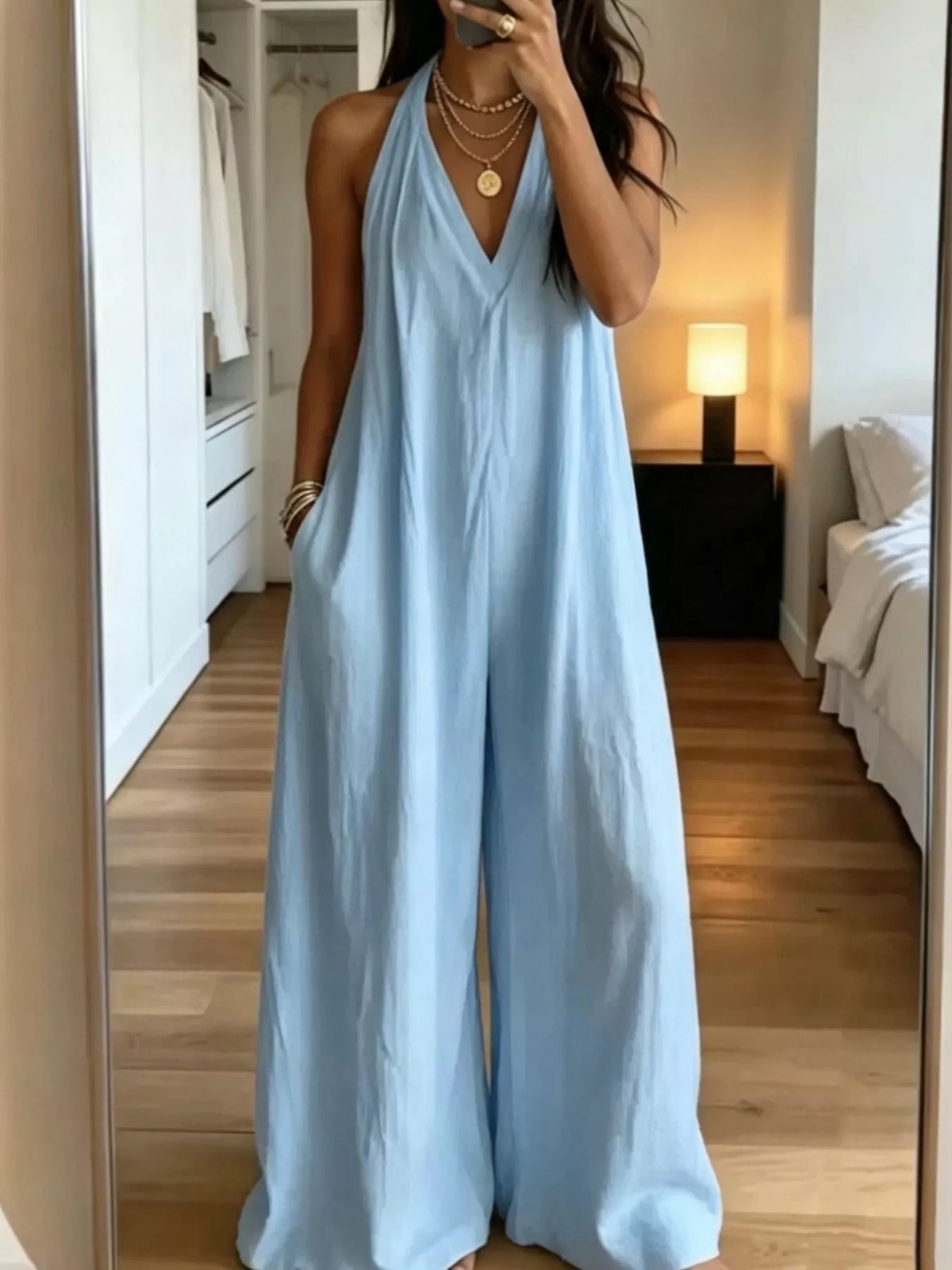 Ariana jumpsuit med halterneck, blå