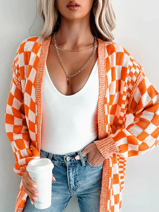 Valea rutig cardigan, mandarinorange