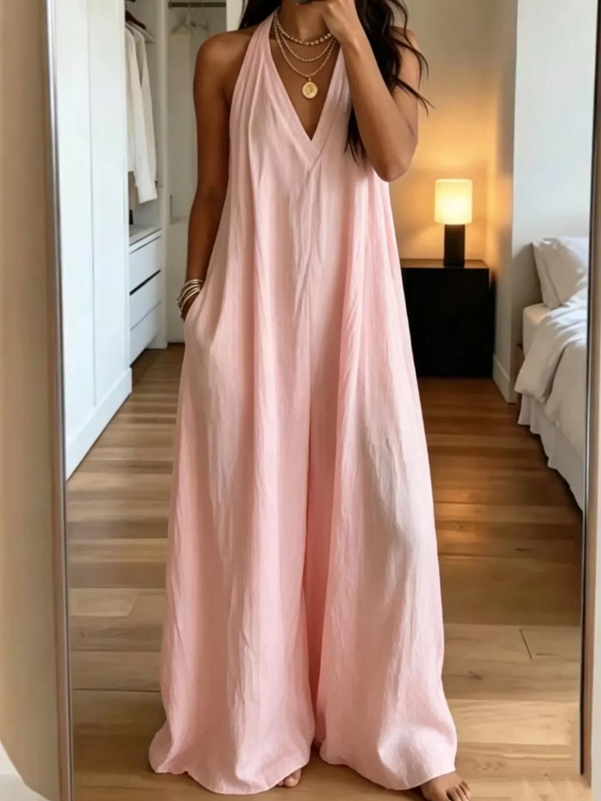 Ariana jumpsuit med halterneck, rosa