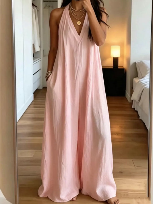 Ariana jumpsuit med halterneck, rosa