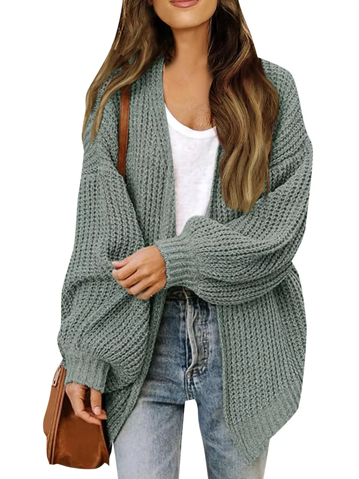 Rosemarie grovstickad cardigan, ljusgrön