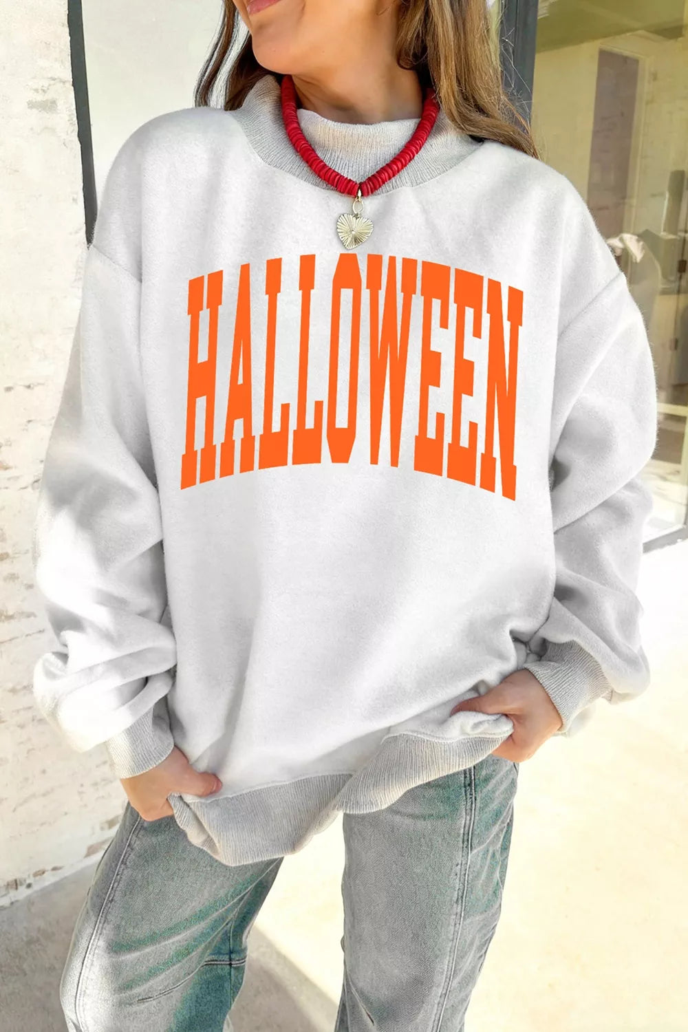 Bothild sweatshirt med pumpamotiv, ljusgrå