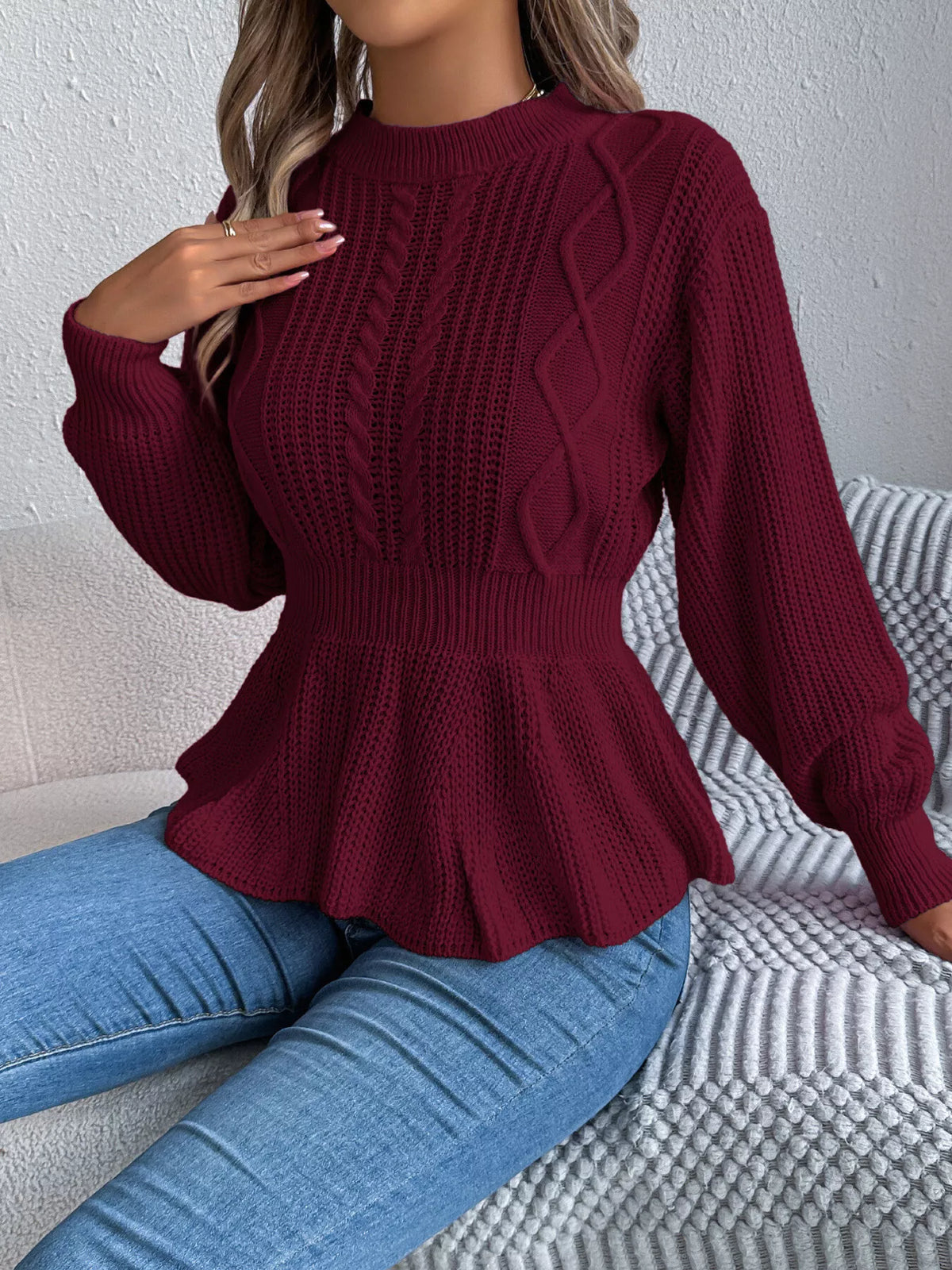 Dea tröja med peplum, vinröd
