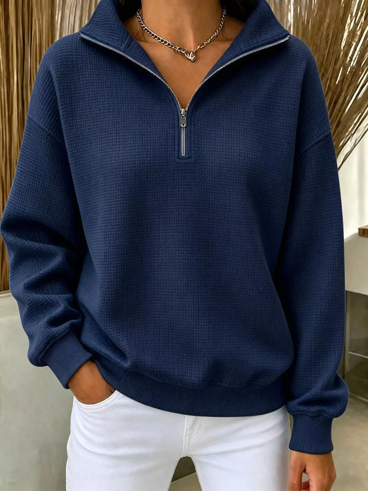 Daniela våffelstickad sweatshirt, marinblå
