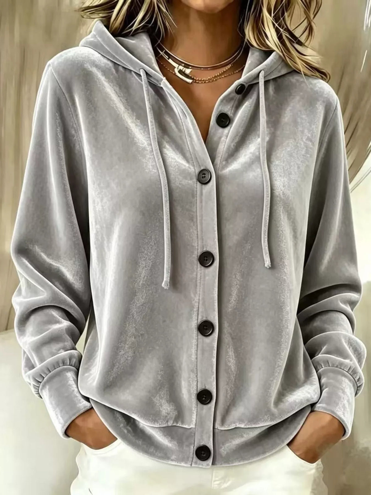 Susanne hoodie i sammet, grå