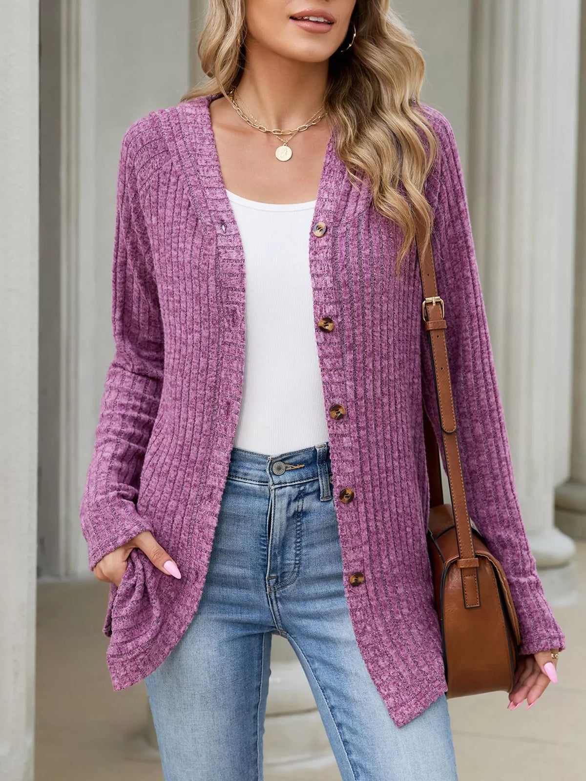 Venke ribbstickad cardigan