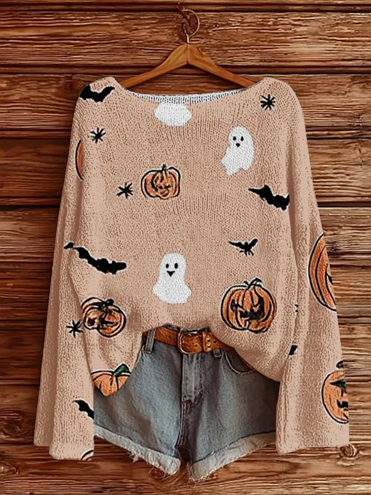 Åsne tröja med halloweenmotiv, blekrosa