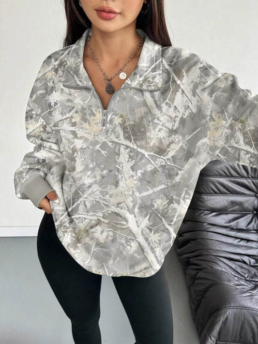 Flora mönstrad sweatshirt, ljusgrå