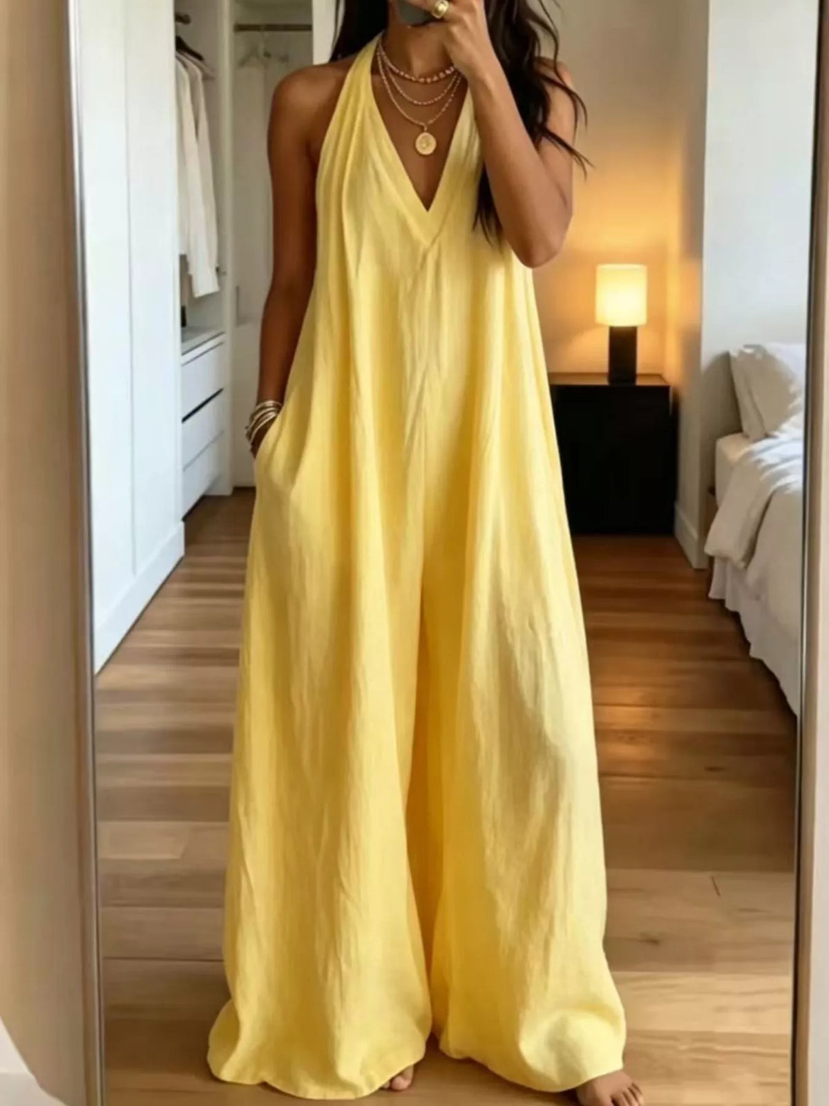 Ariana jumpsuit med halterneck, gul