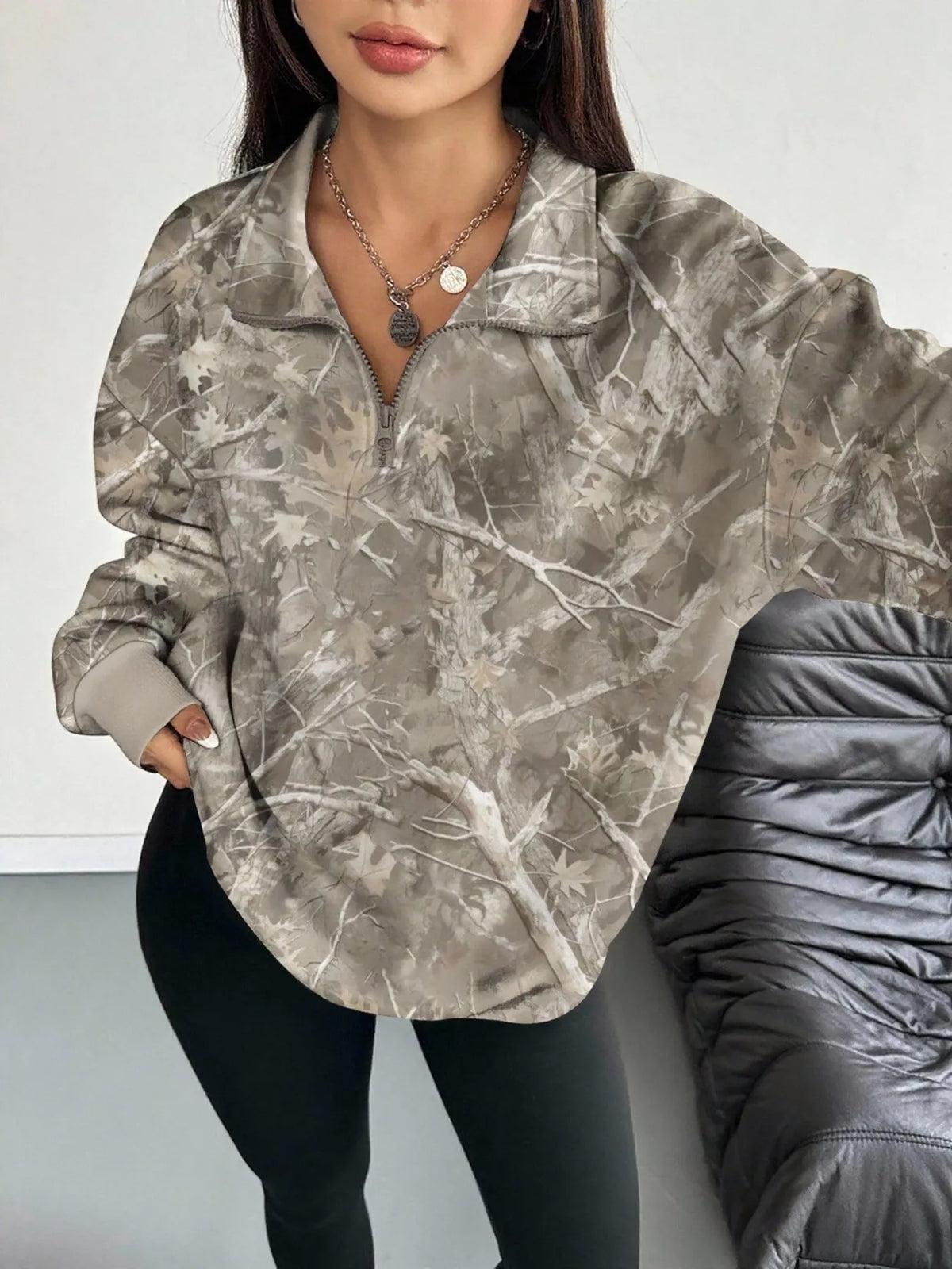 Flora mönstrad sweatshirt, khaki