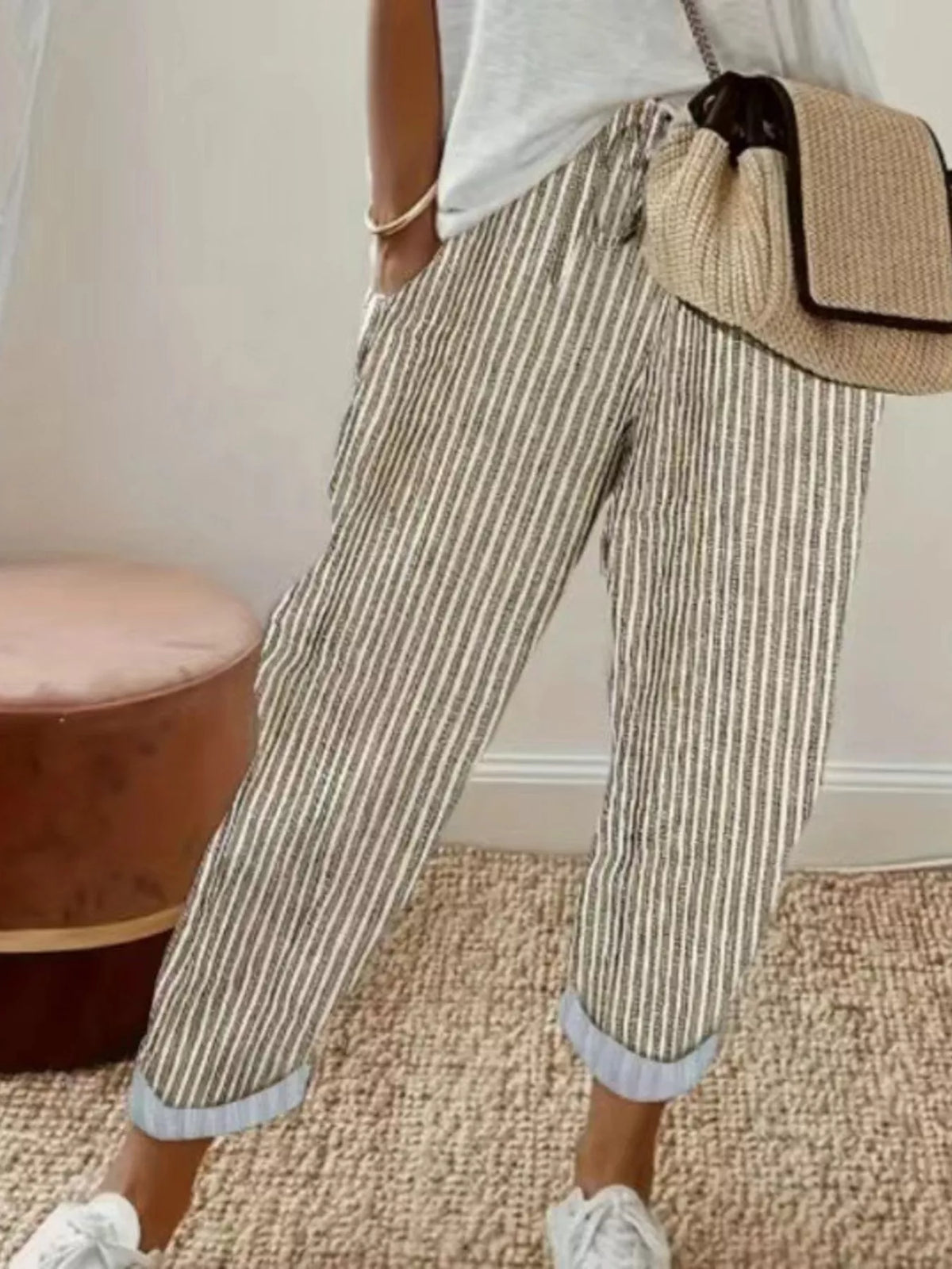 Karolina randiga byxor, khaki