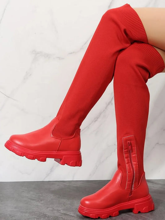 Amberly boots i läderlook, röd