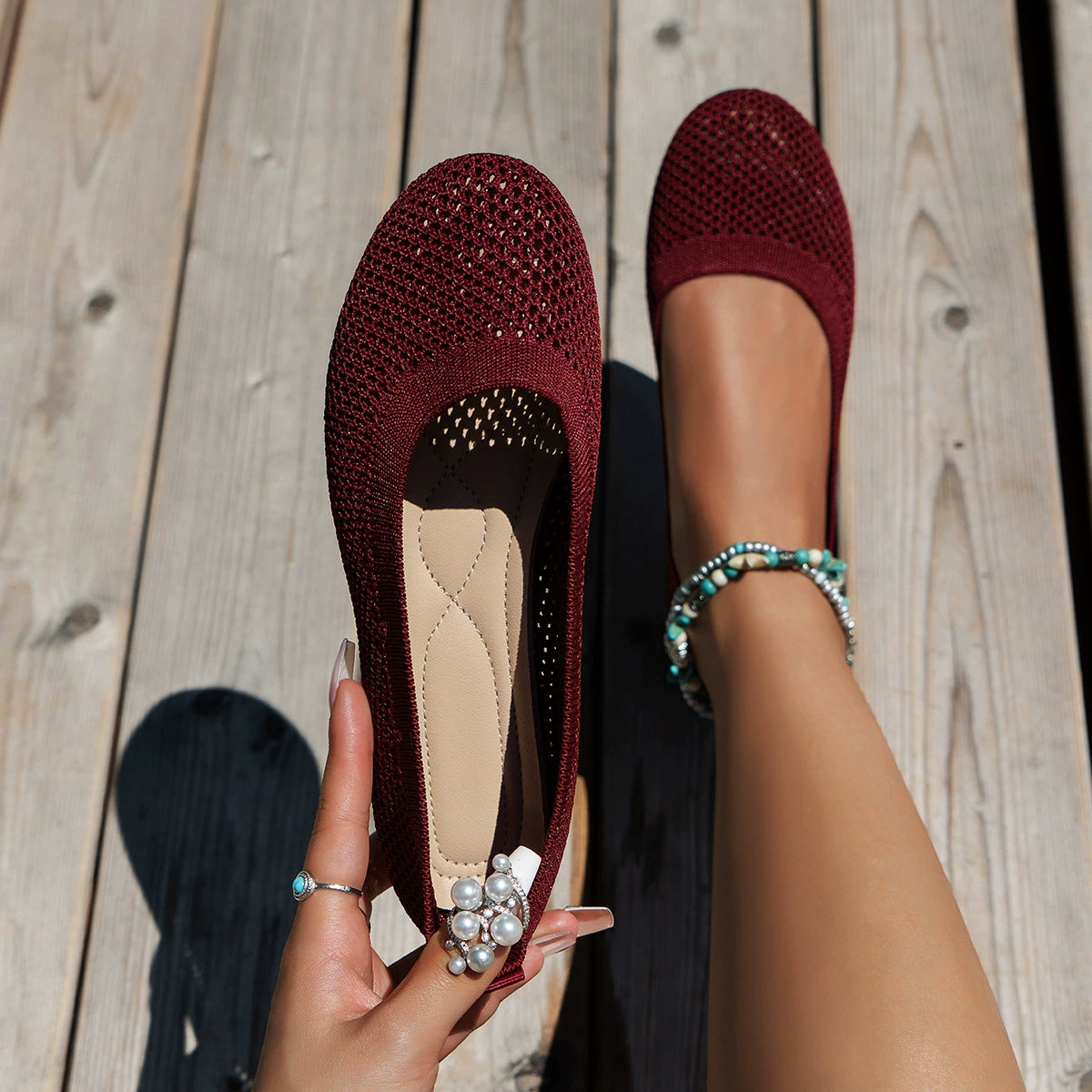 Rosina slip-ons i mesh, vinröd
