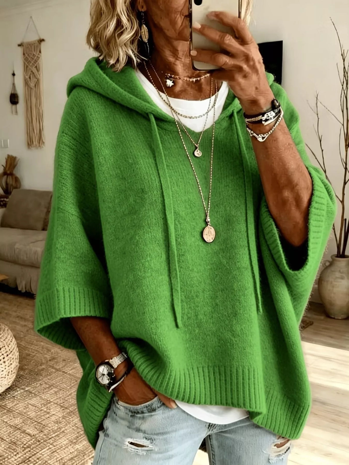 Deja hoodie med fladdermusärm, grön