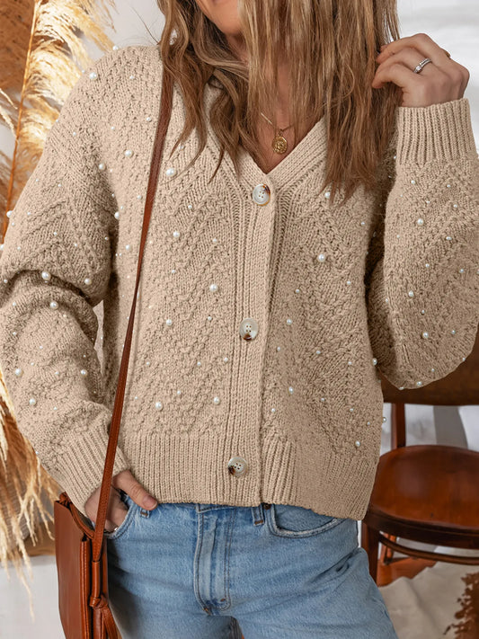 Xenia v-ringad cardigan, khaki