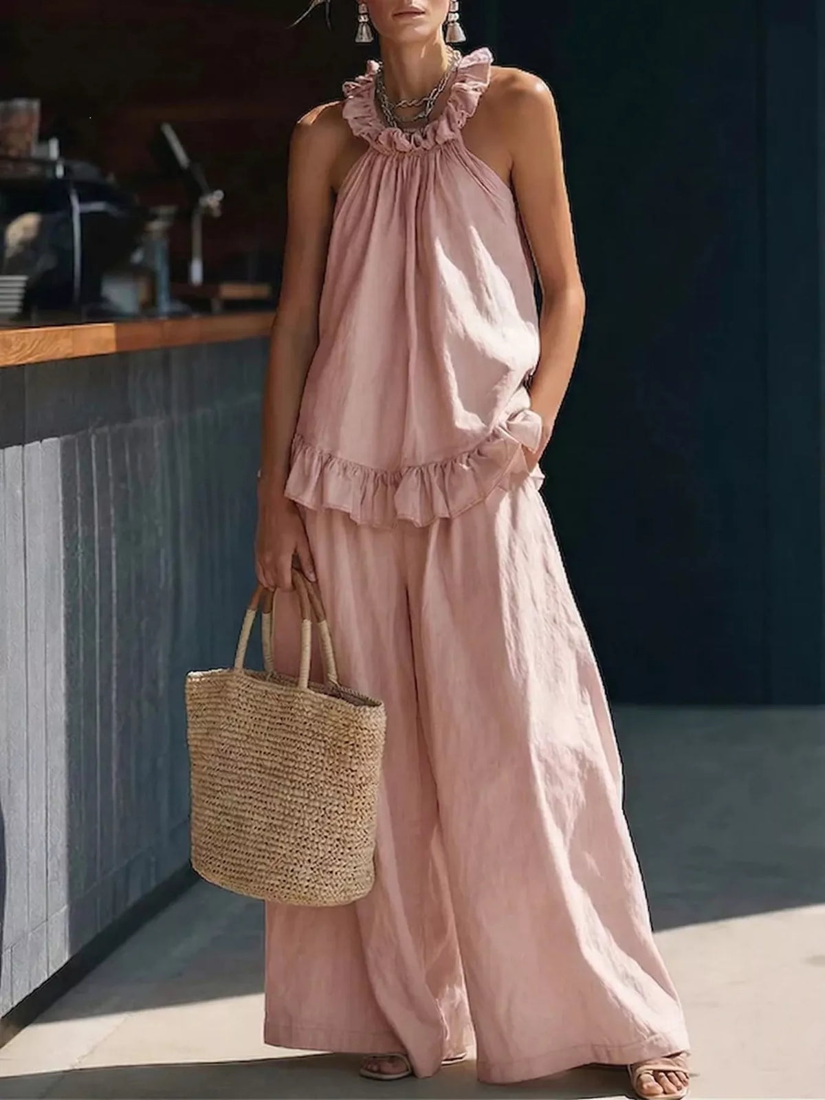 Fabiola set med halterneck, rosa
