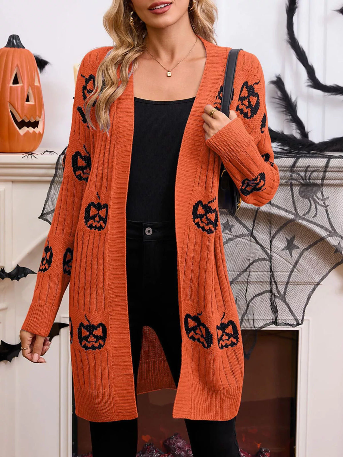 Belina cardigan med pumpamotiv, orange