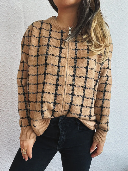 Holly rutig cardigan, khaki