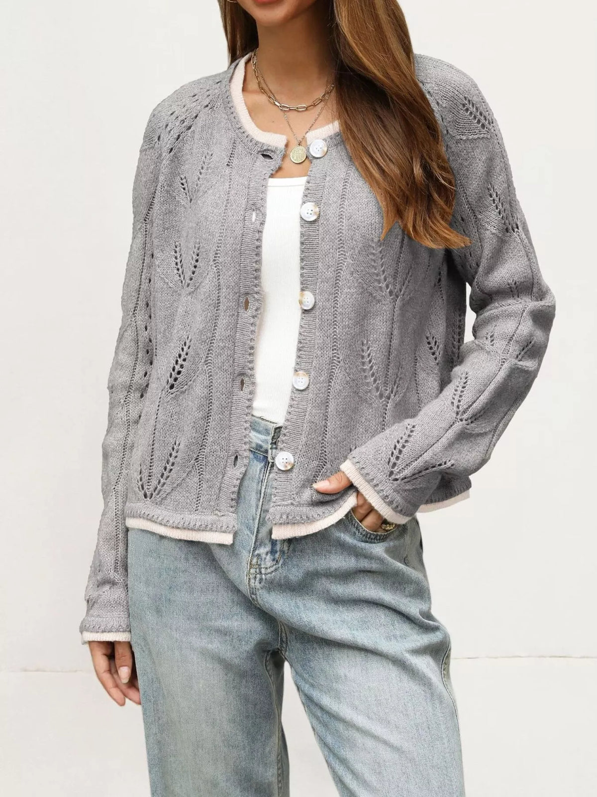 Mina hålstickad cardigan, grå