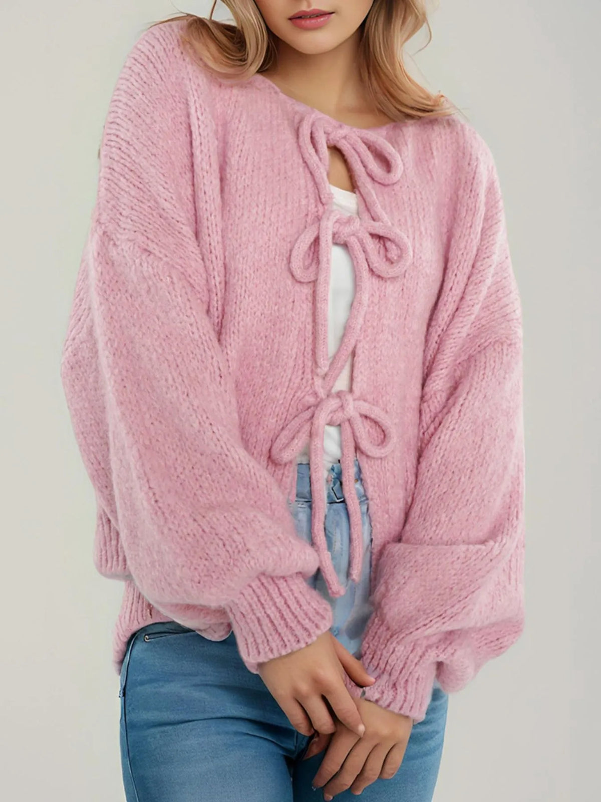 Kinga cardigan med rosett, rosa