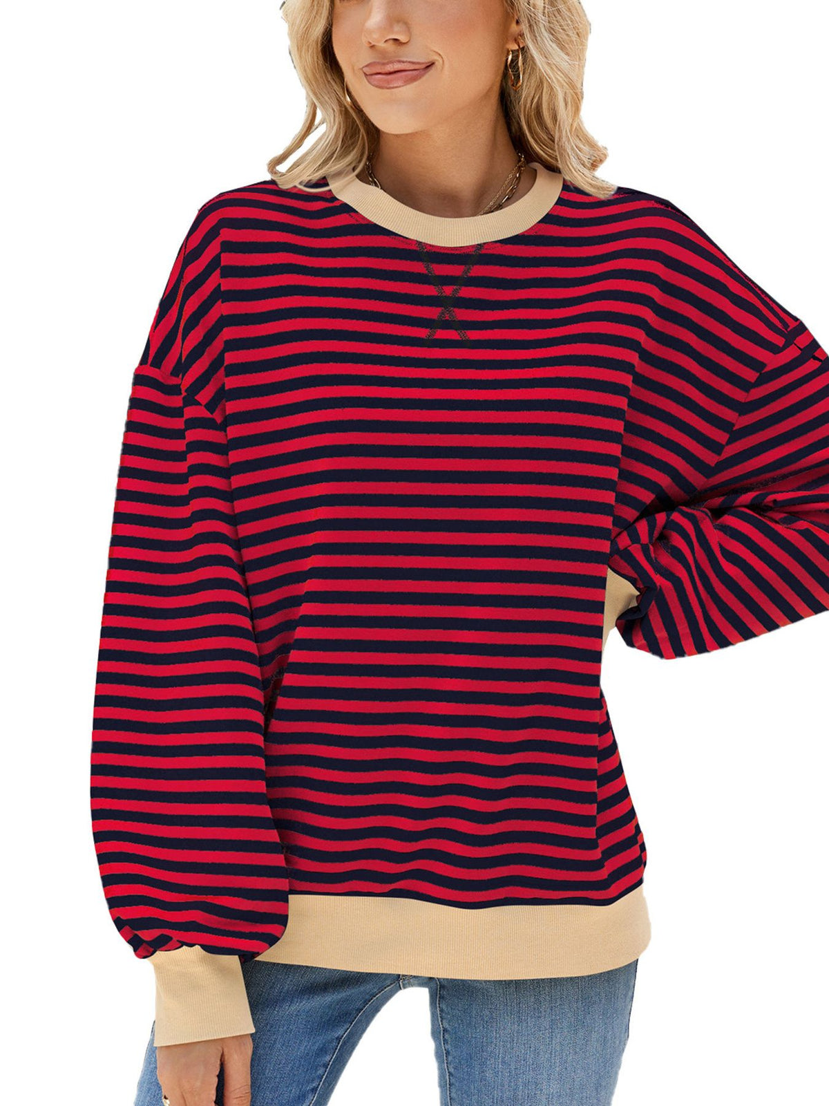 Alvhild randig sweatshirt, vinröd