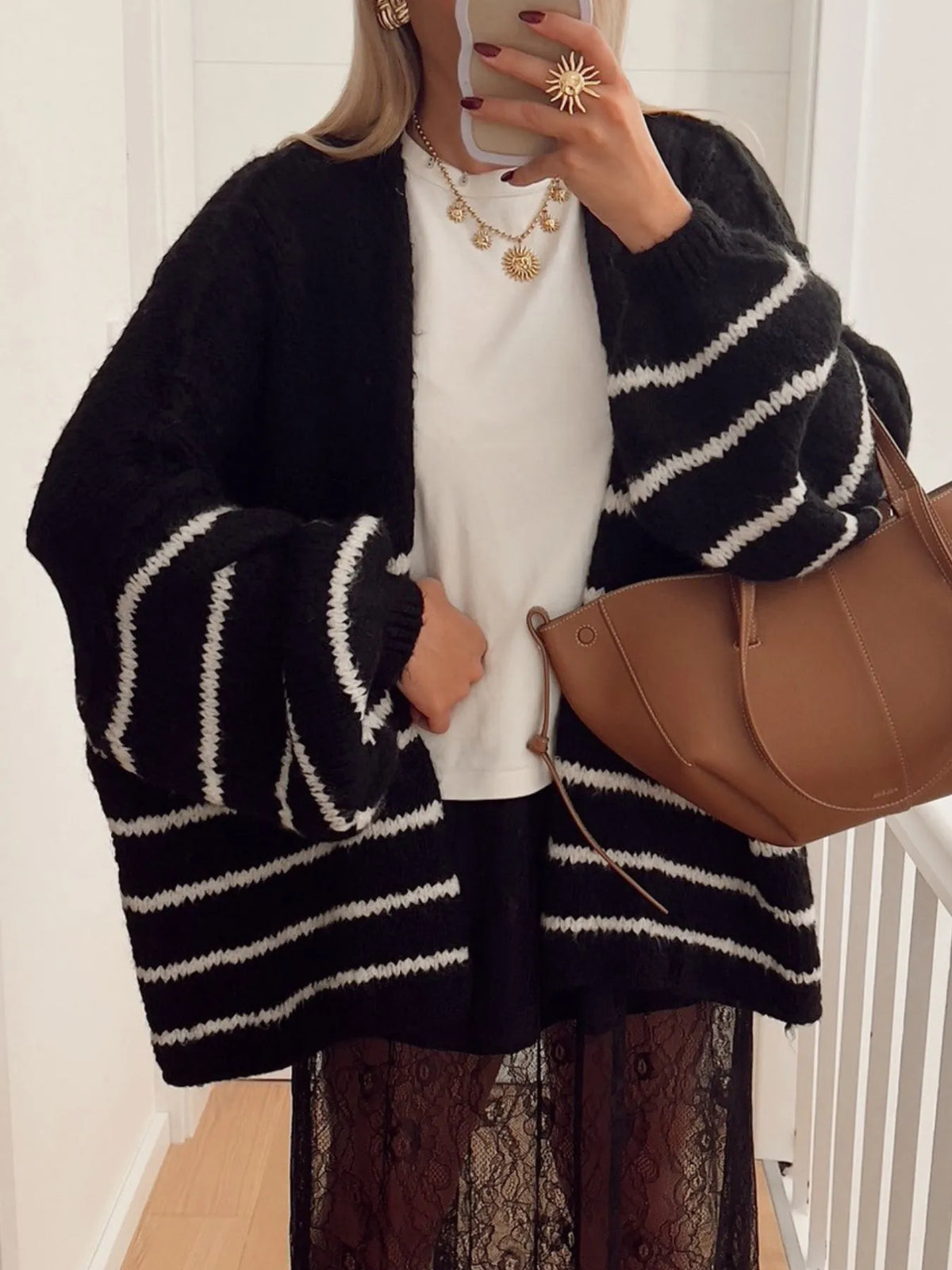 Mallory randig cardigan, svart