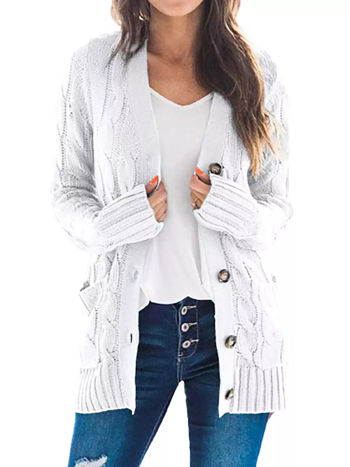 Octavia grovstickad cardigan, vit