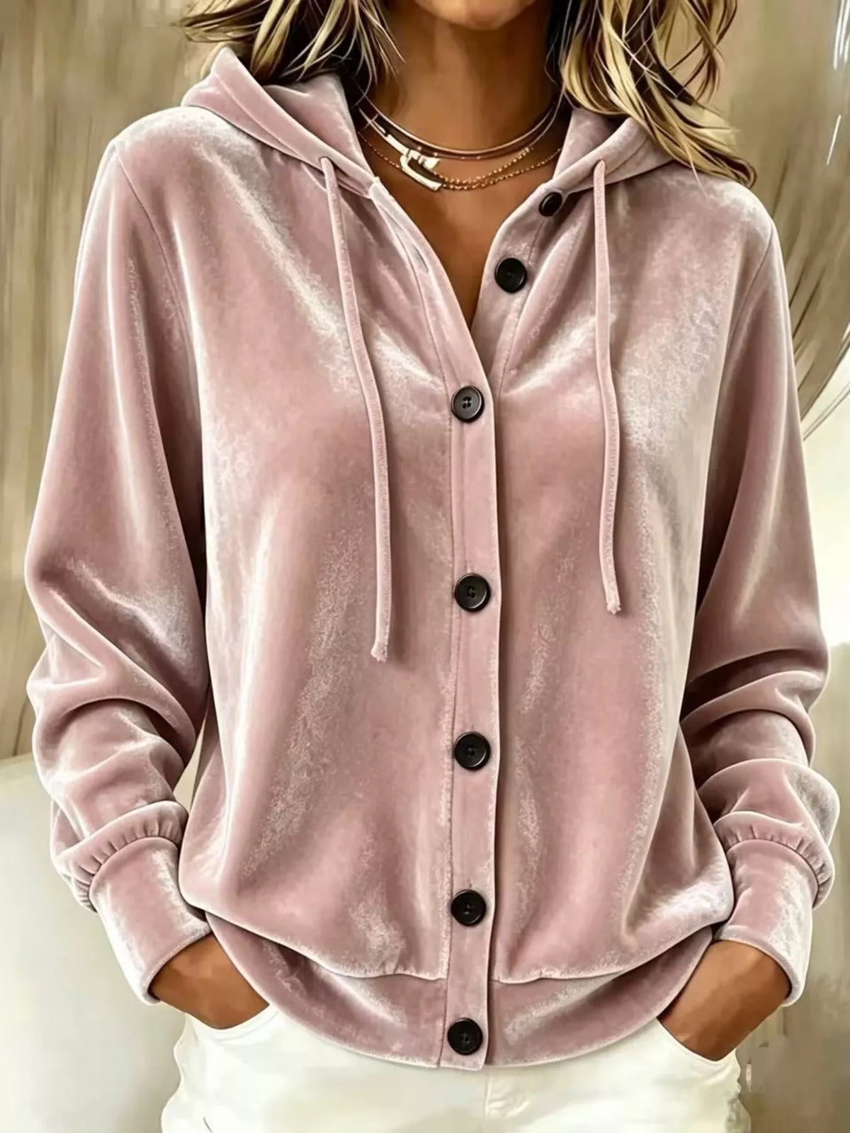 Susanne hoodie i sammet, rosa