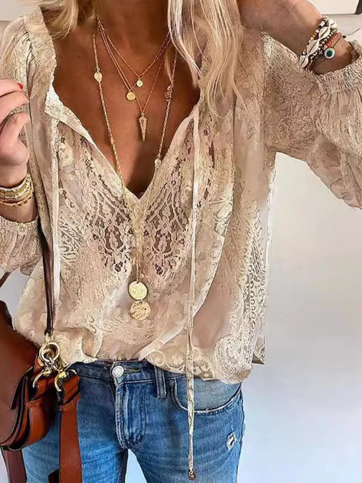 Christina blus med spets, khaki