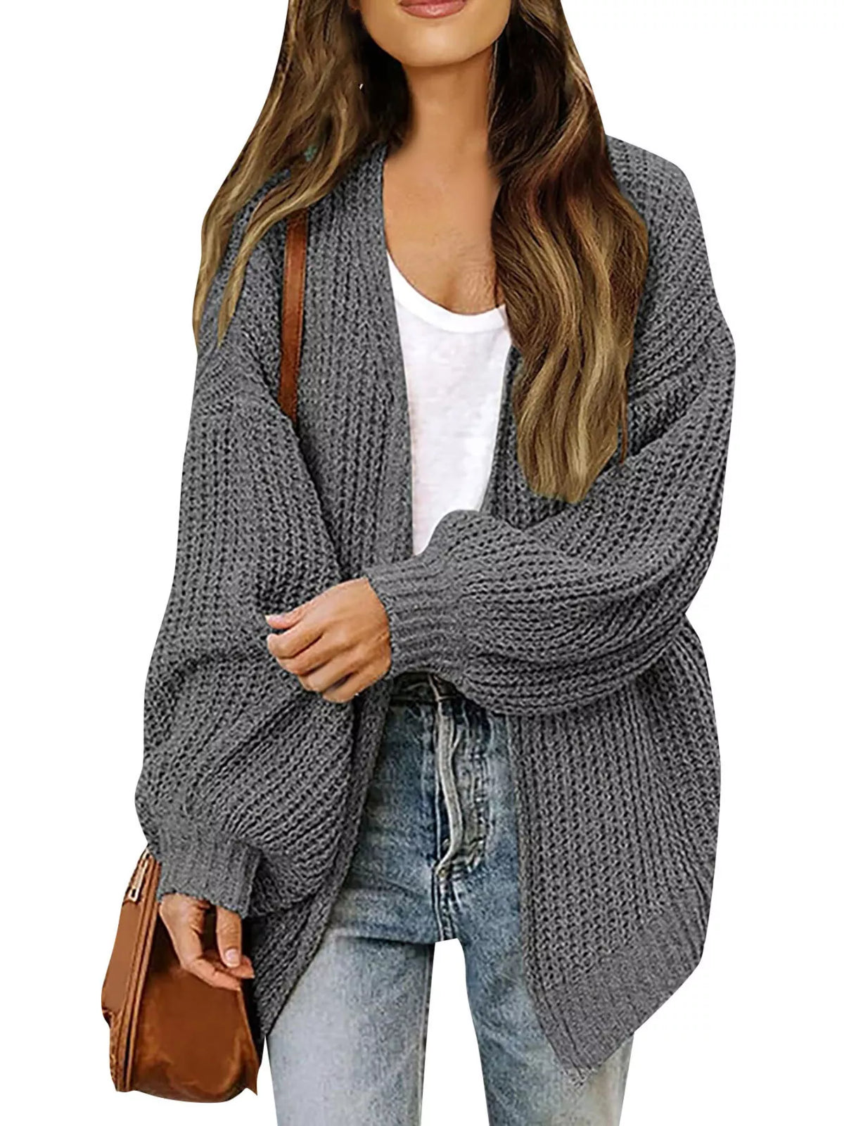 Rosemarie grovstickad cardigan, mörkgrå
