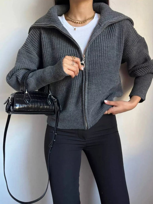 Oda ribbstickad cardigan, grå