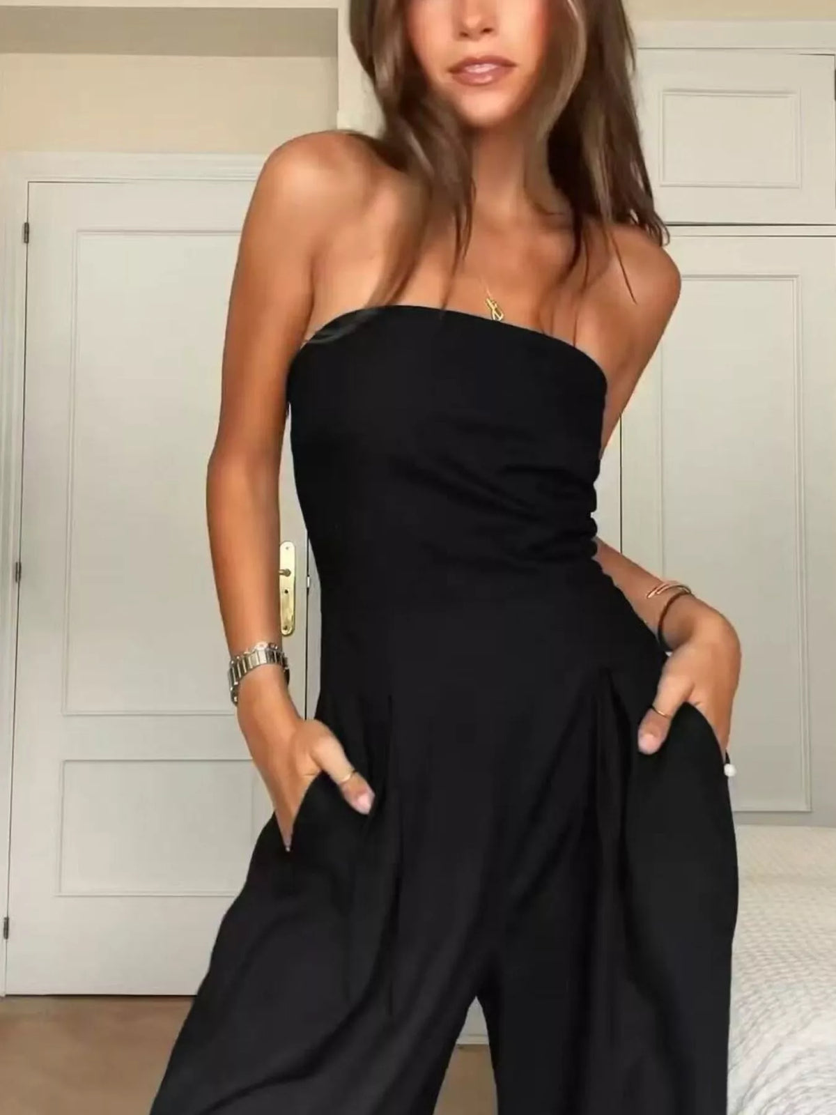 Donna axelbandslös jumpsuit
