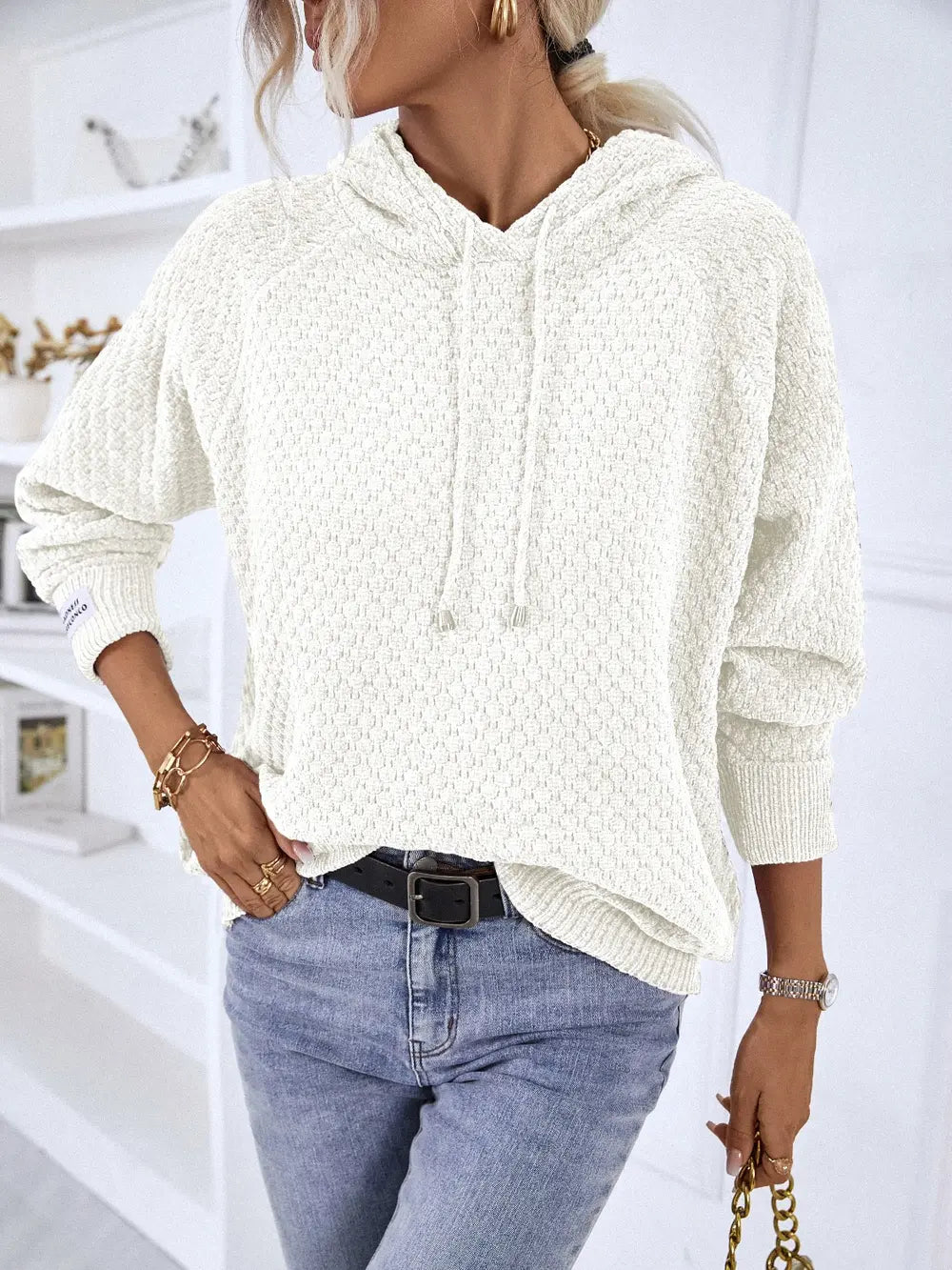 Felisa stickad hoodie, vit