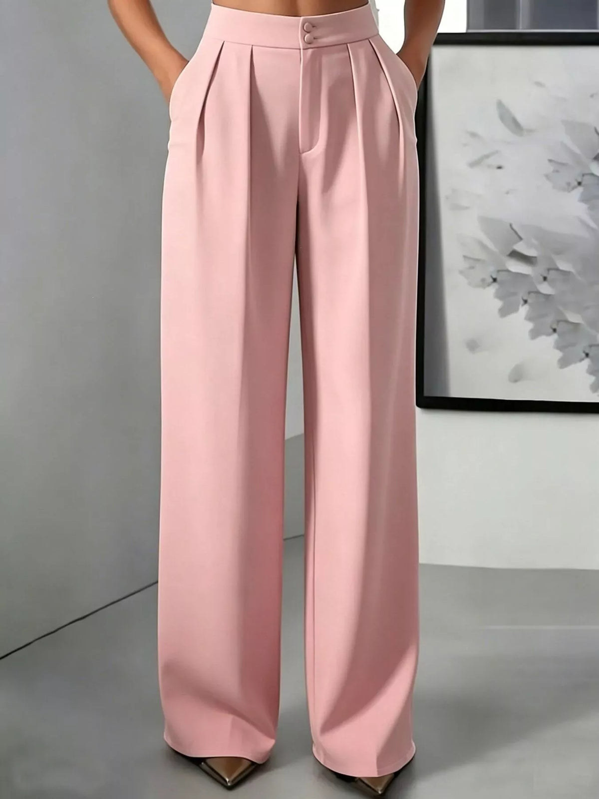 Hillevi högmidjade byxor, rosa