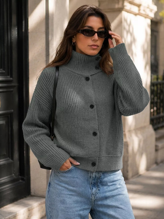 Salome cardigan med polokrage, mörkgrå
