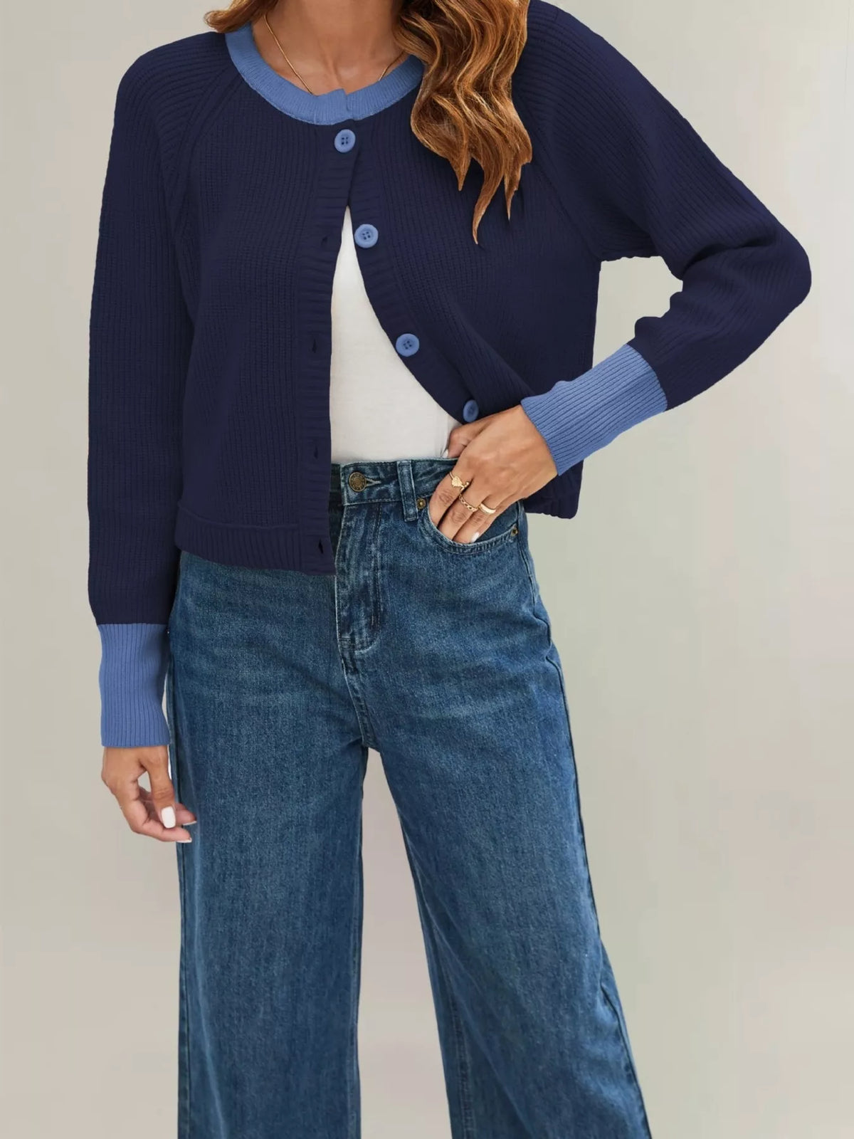 Sabrina cardigan med färgblock, mörkblå