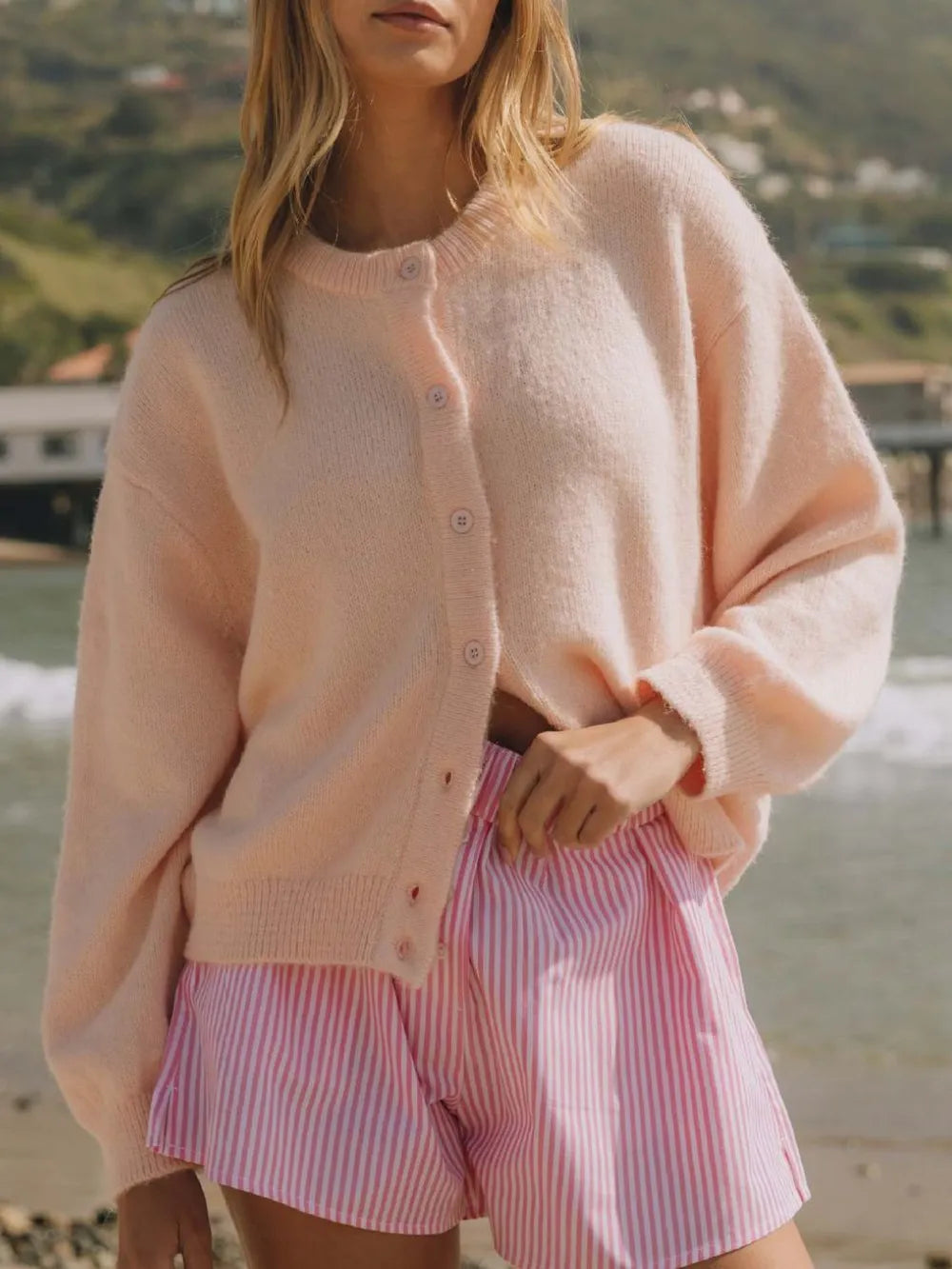 Donatella kort cardigan, vattenmelonrosa