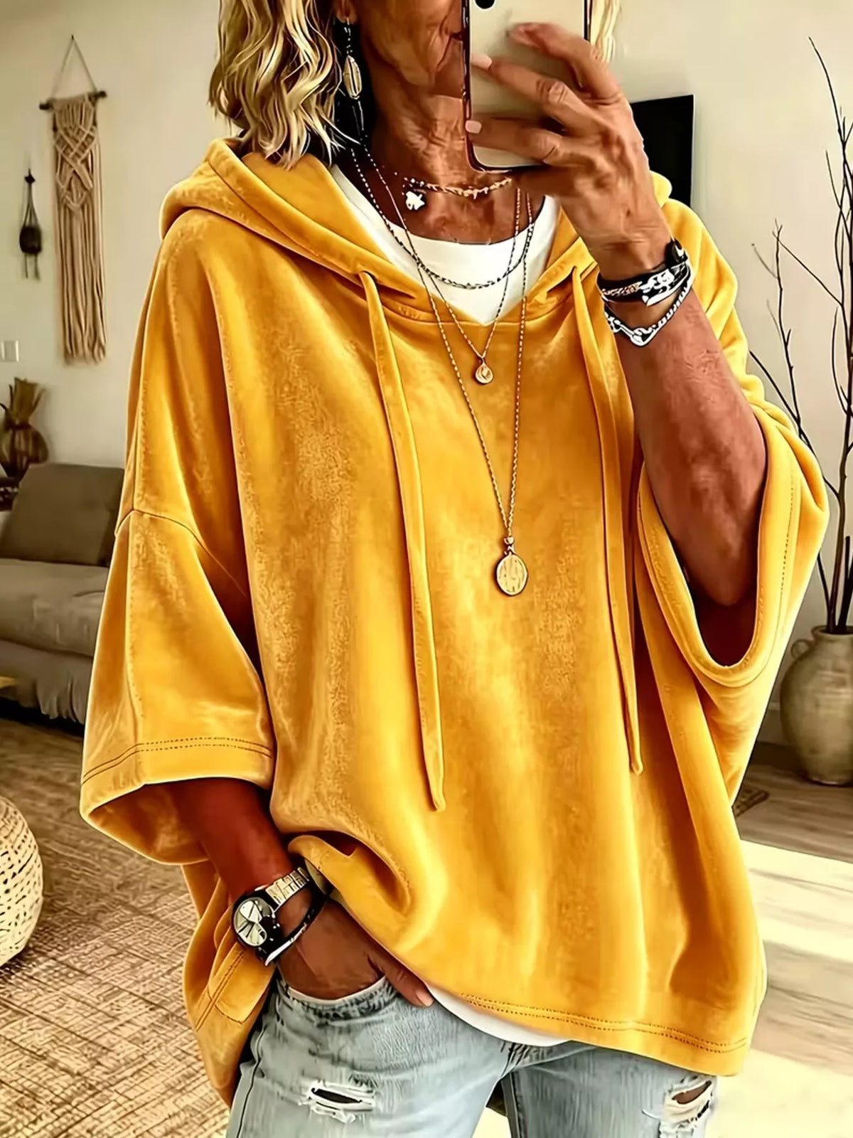 Agnes hoodie i sammet, gul