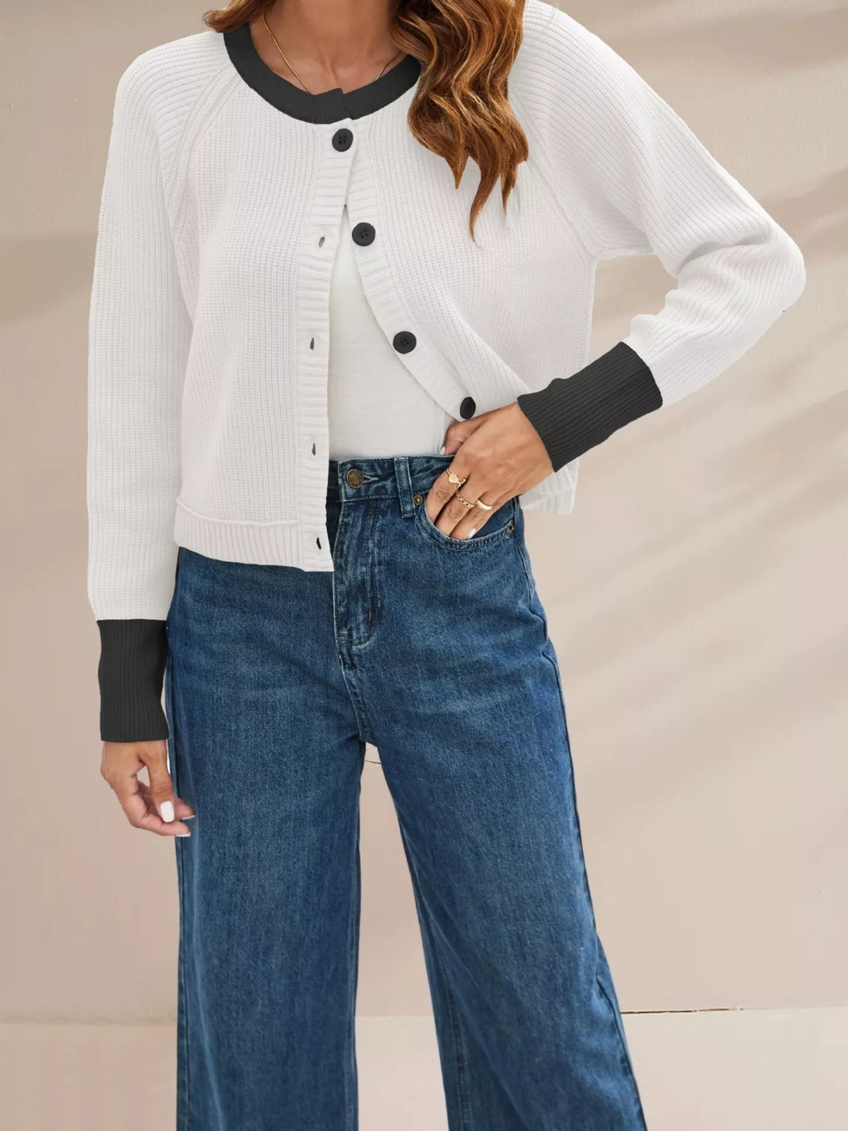 Sabrina cardigan med färgblock, vit