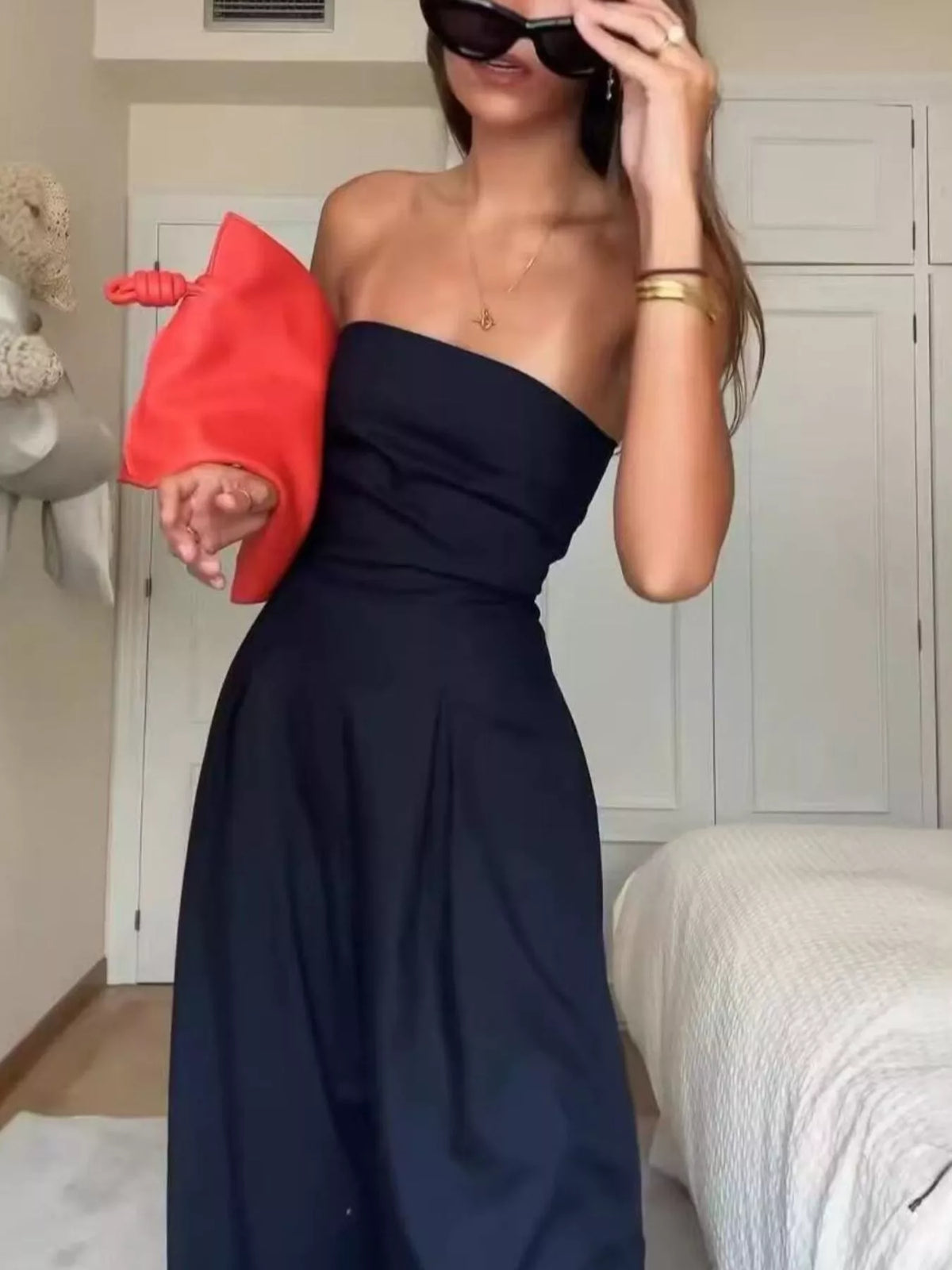 Donna axelbandslös jumpsuit, mörkblå