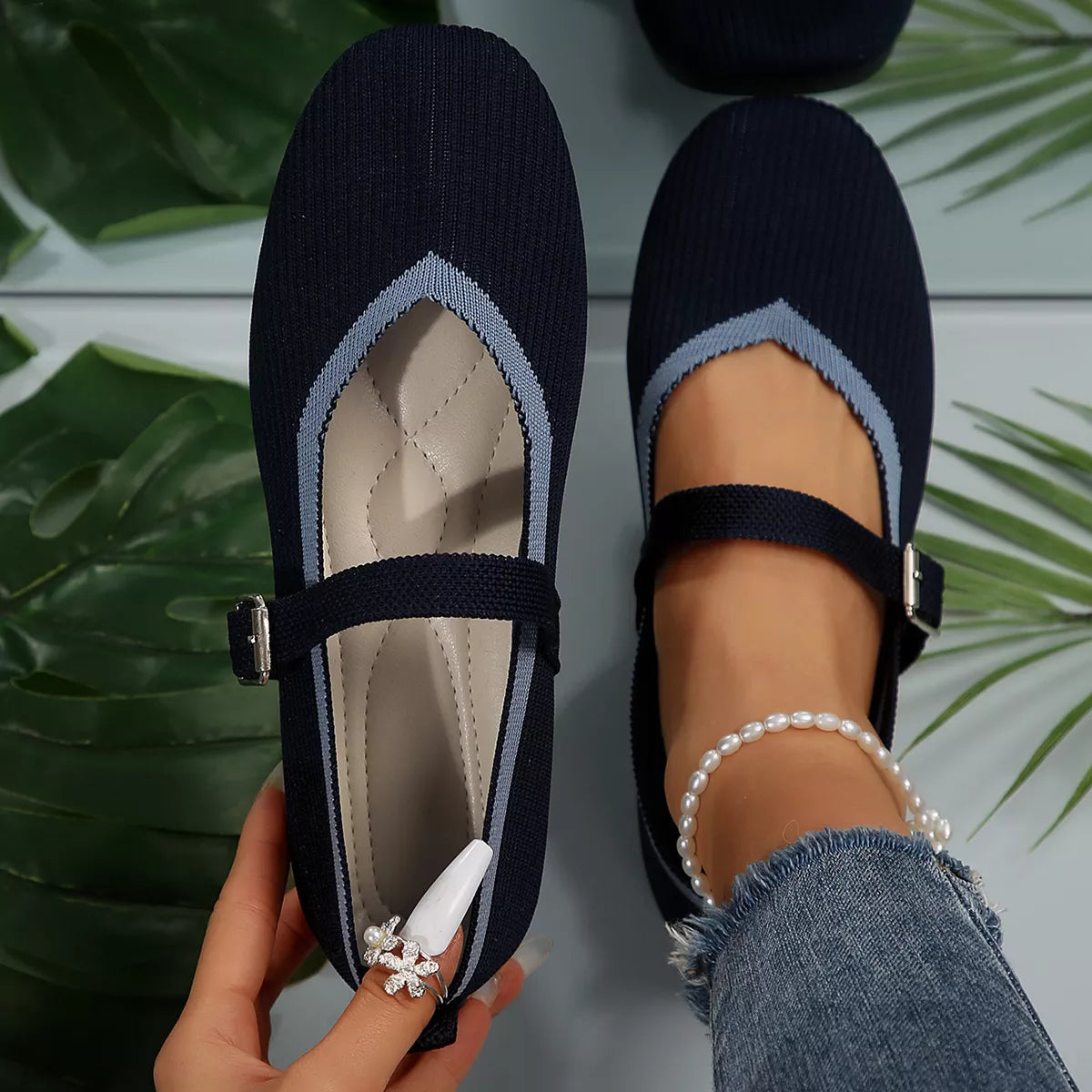 Sheryl slip-ons i mesh, mörkblå
